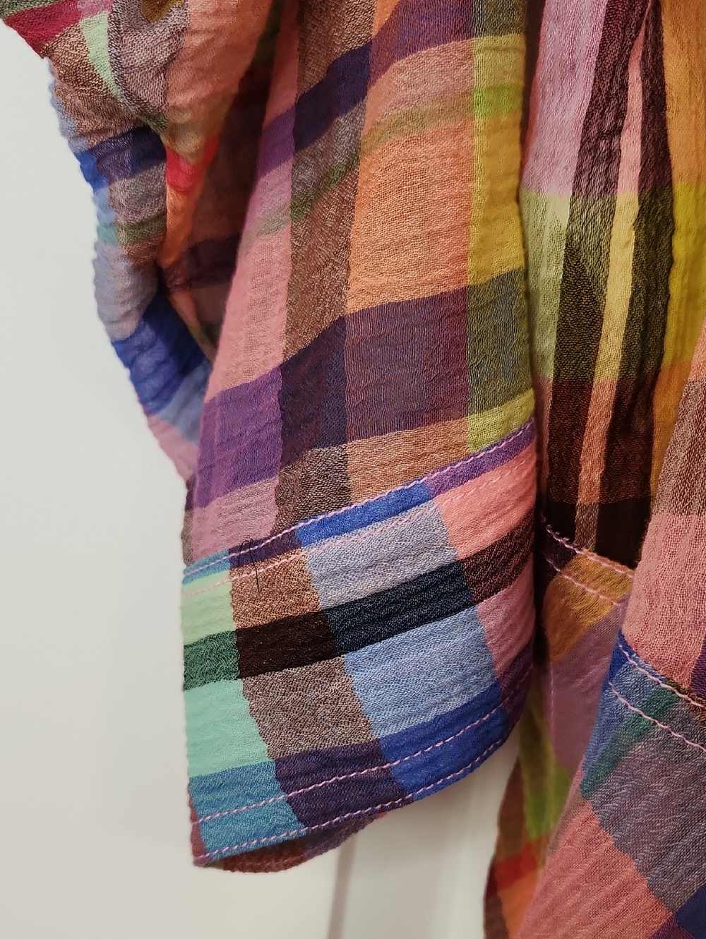 Pilcro Long-Sleeve Mixed Madras Plaid Oversized Buttondown Shirt Size XL Petite - Picture 9 of 11